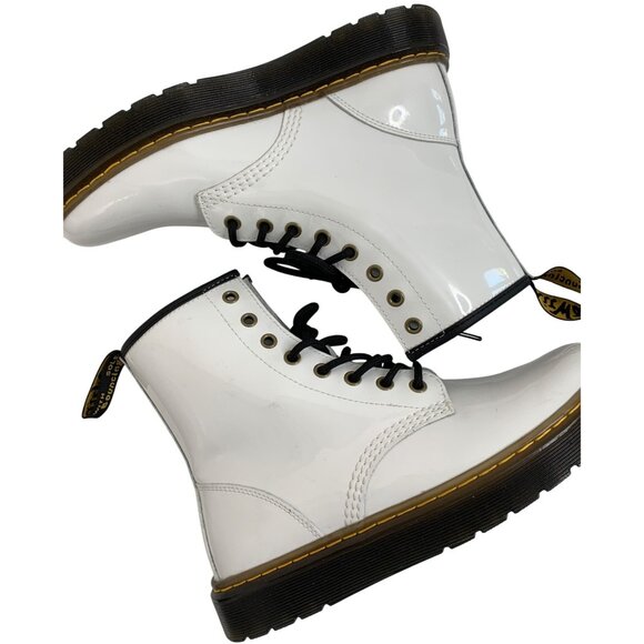 New Unisex Dr. Martens Zavala White Patent Leather Boots Size 9 L 8 M 8328